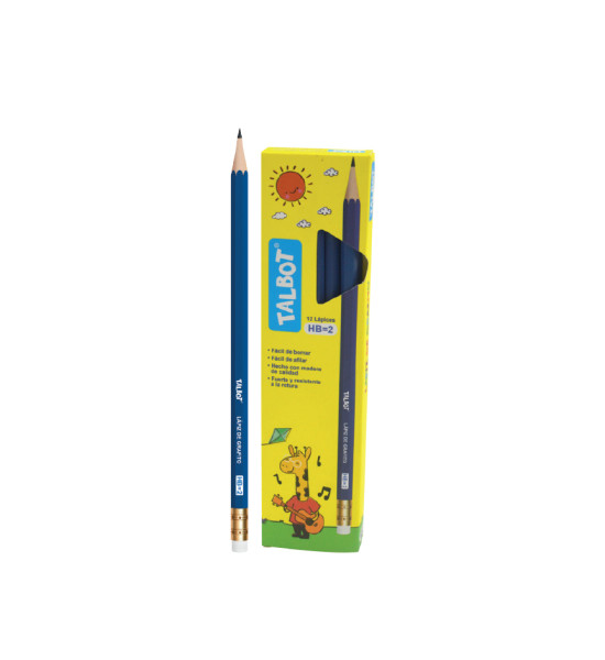 Lápices de Grafito, TS, HB, Barniz Azul, Cuerpo Hexagonal, Mina 2.2 mm, c/Borrador, Caja x 12 Unds.